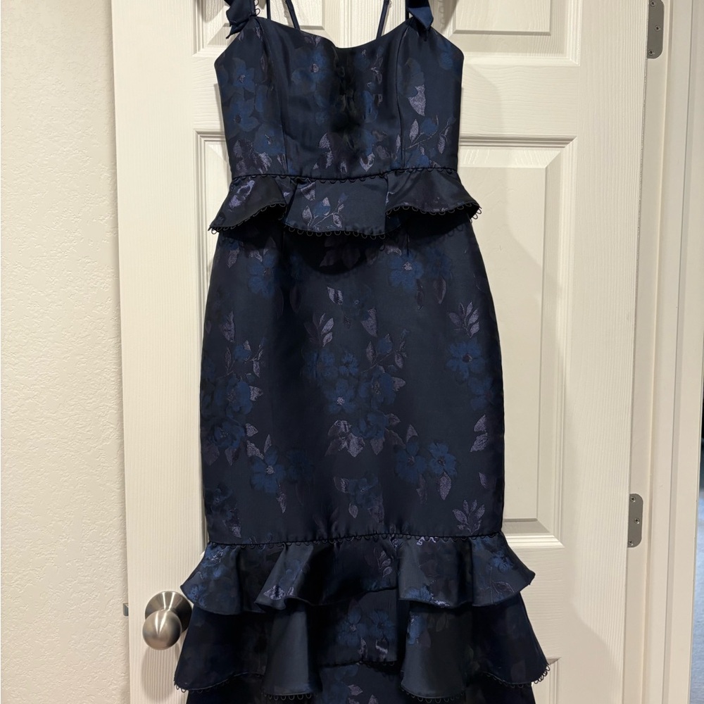 V. Chapman Blue Maxi Cocktail Dress Spaghetti Strap